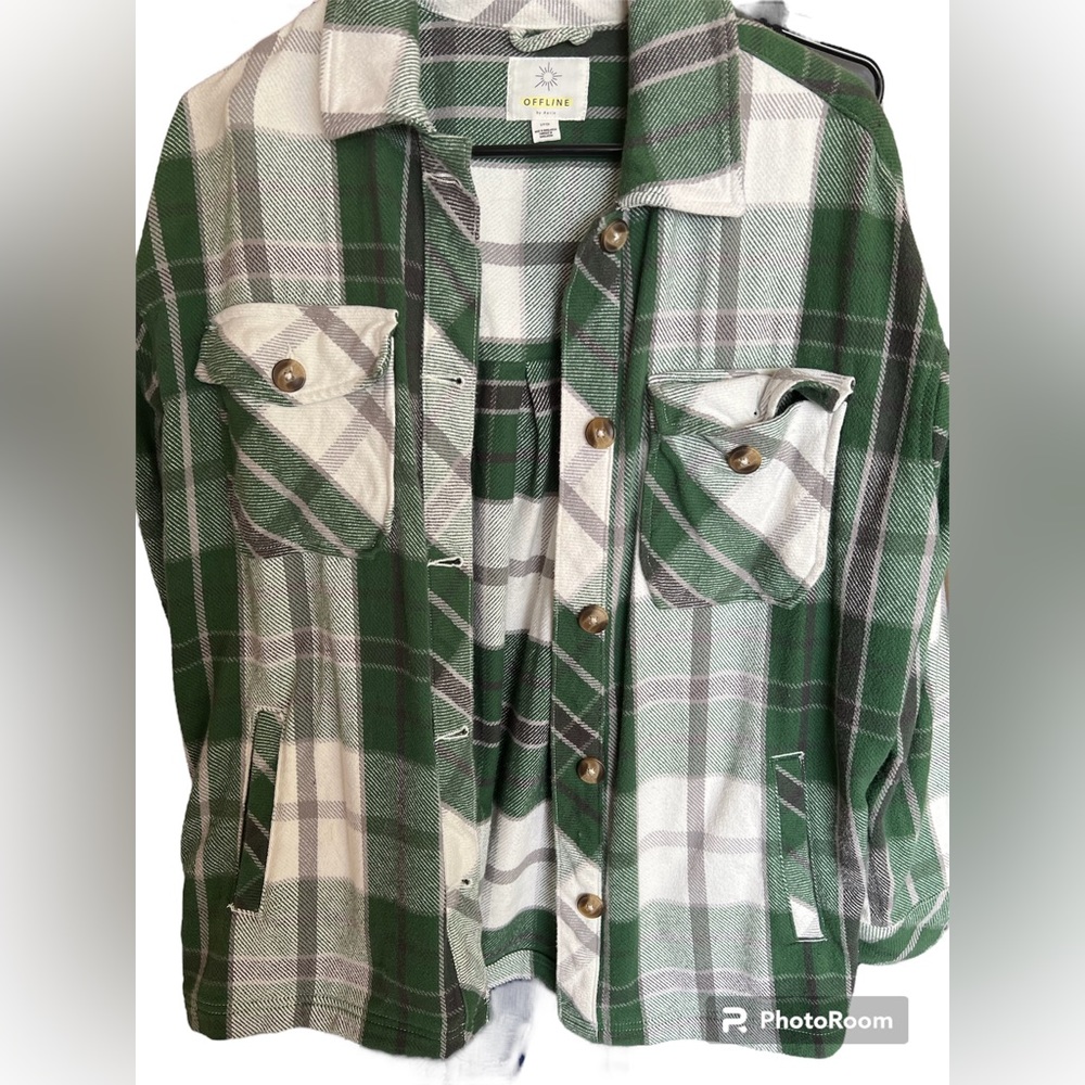 Offline Green Plaid flannel. Womens Small